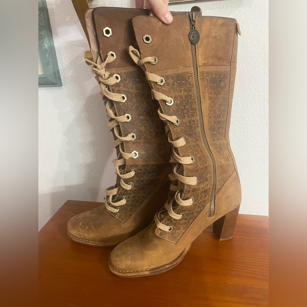 Timberland knee high Leather Boho Brown Lace-Up Women's Boots